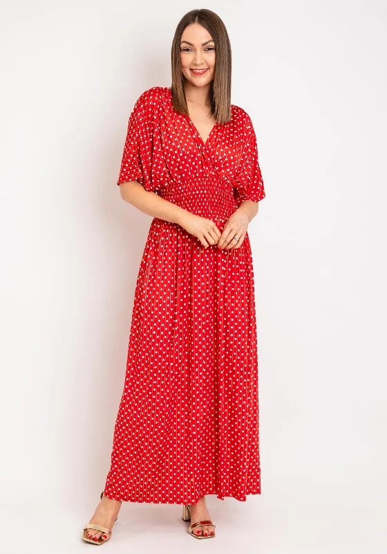 Serafina Collection One Size Polka Dot Maxi Dress, Red Comfortable Maxi Dress with Slits Serafina Collection One Size Polka Dot Maxi Dress, Red Comfortable Maxi Dress with Slits