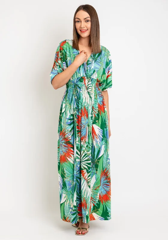 Serafina Collection One Size Metallic Floral Maxi Dress, Green Multi Chic Boho Print Maxi Dress Serafina Collection One Size Metallic Floral Maxi Dress, Green Multi Chic Boho Print Maxi Dress