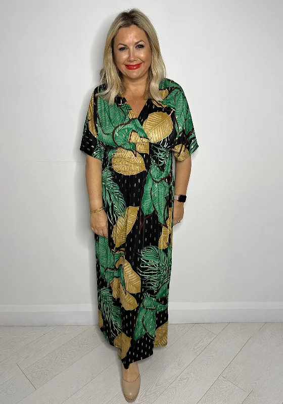 Serafina Collection One Size Tropical Print Maxi Dress, Black Trendy Off-Shoulder Ruffle Maxi Dress Serafina Collection One Size Tropical Print Maxi Dress, Black Trendy Off-Shoulder Ruffle Maxi Dress