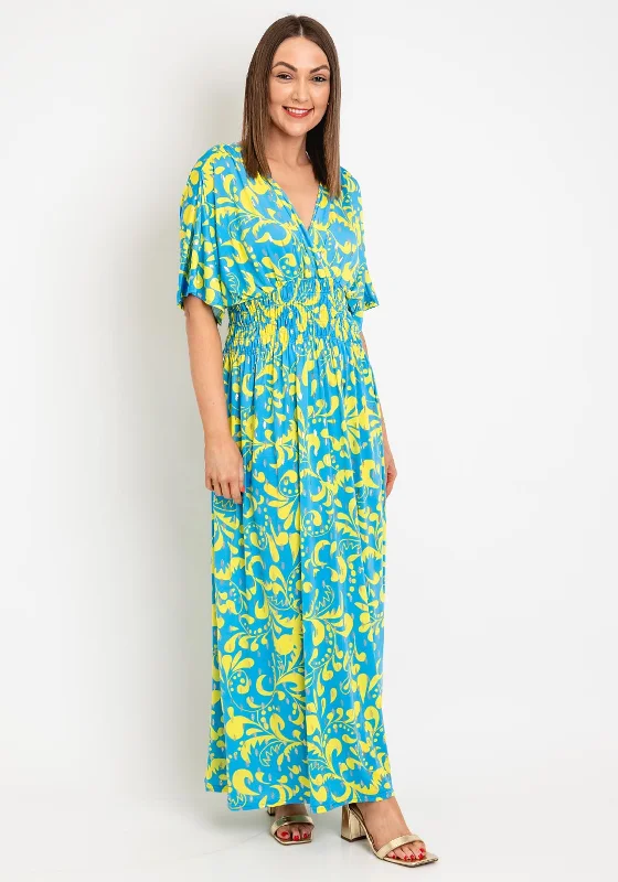 Serafina Collection One Size Metallic Print Maxi Dress, Blue Stylish Longline Maxi Dress Serafina Collection One Size Metallic Print Maxi Dress, Blue Stylish Longline Maxi Dress