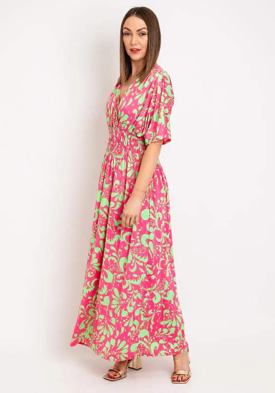 Serafina Collection One Size Metallic Print Maxi Dress, Pink Elegant Maxi Dress with Lace Serafina Collection One Size Metallic Print Maxi Dress, Pink Elegant Maxi Dress with Lace