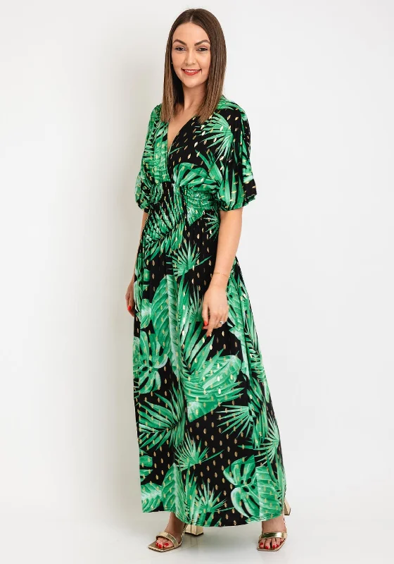 Serafina Collection One Size Tropical Leaf Maxi Dress, Black & Green Elegant Floral Maxi Dress Serafina Collection One Size Tropical Leaf Maxi Dress, Black & Green Elegant Floral Maxi Dress