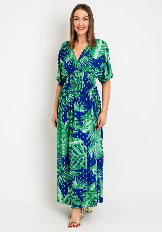 Serafina Collection One Size Tropical Leaf Maxi Dress, Blue & Green Cozy Wrap Maxi Dress Serafina Collection One Size Tropical Leaf Maxi Dress, Blue & Green Cozy Wrap Maxi Dress