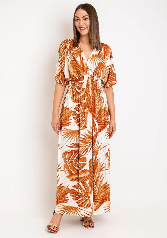 Serafina Collection One Size Tropical Leaf Maxi Dress, Rust & White Trendy Maxi Dress with Straps Serafina Collection One Size Tropical Leaf Maxi Dress, Rust & White Trendy Maxi Dress with Straps