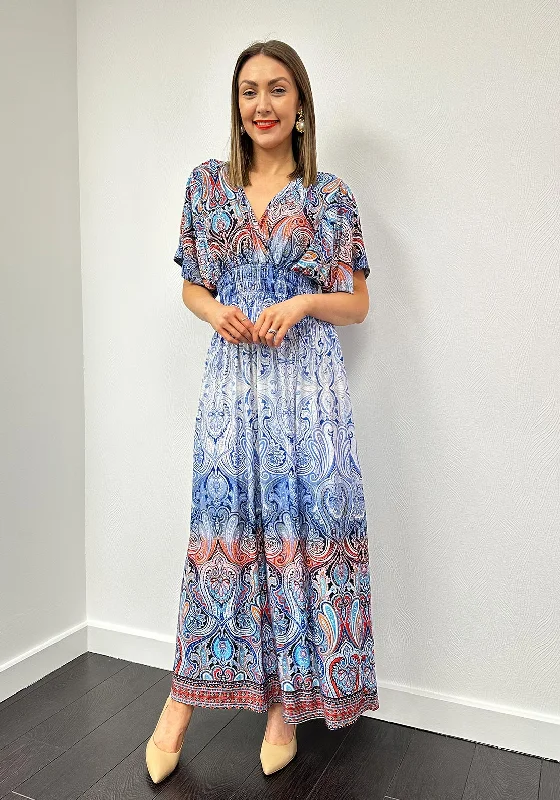 Serafina Collection One Size Paisley Maxi Dress, Blue Fashionable Faux Wrap Maxi Dress Serafina Collection One Size Paisley Maxi Dress, Blue Fashionable Faux Wrap Maxi Dress