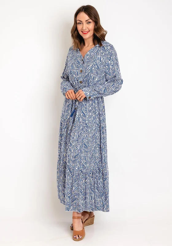 Serafina Collection One Size Drawstring Waist Maxi Dress, Blue Chic Boho Print Maxi Dress Serafina Collection One Size Drawstring Waist Maxi Dress, Blue Chic Boho Print Maxi Dress