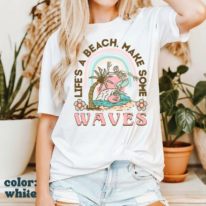Life's A Beach Make Some Waves Shirt - Surfing Skeleton Shirt - Surf T-Shirt - Beach Island Tee - Comfort Colors Women's Unisex Tee Chenille Fabric Brocade Fabric Lace Fabric Life's A Beach Make Some Waves Shirt - Surfing Skeleton Shirt - Surf T-Shirt - Beach Island Tee - Comfort Colors Women's Unisex Tee Chenille Fabric Brocade Fabric Lace Fabric