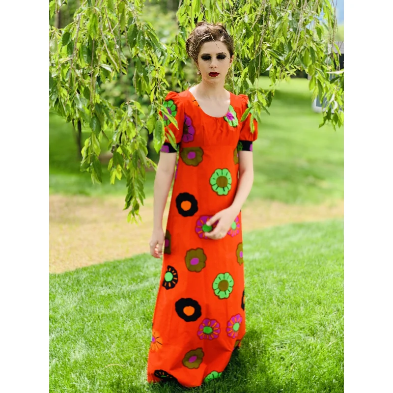 Vintage ”Nekku” by Katsuji Wakisaka Cotton Maxi Dress S Red Print 1970s Babydoll Fashionable Sheer Maxi Dress Vintage ”Nekku” by Katsuji Wakisaka Cotton Maxi Dress S Red Print 1970s Babydoll Fashionable Sheer Maxi Dress