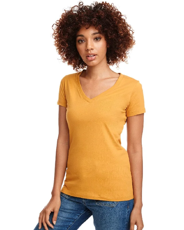 Next Level Ladies Ideal V-Neck Tee | Antique Gold Thin T-Shirt Open Front Quick Dry