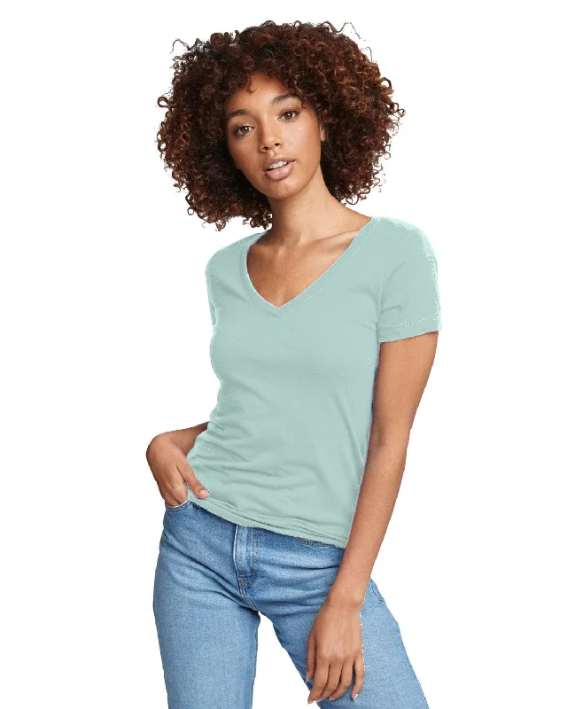 Next Level Ladies Ideal V-Neck Tee | Mint Print Jacquard Patchwork