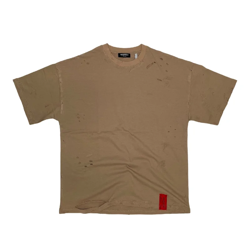 PARTCH Distressed Oversized Tee Tan - Light Brown Cotton Graphic T-Shirt Round Neck Polyester PARTCH Distressed Oversized Tee Tan - Light Brown Cotton Graphic T-Shirt Round Neck Polyester