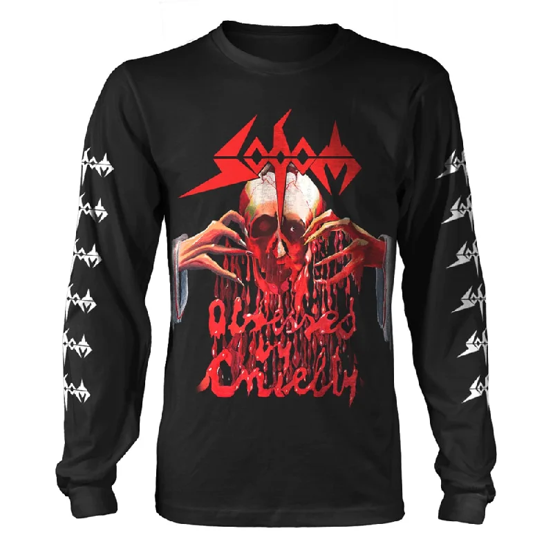 Sodom Unisex Long Sleeved T-shirt: Obsessed By Cruelty Hooded Caped Shawl Collar