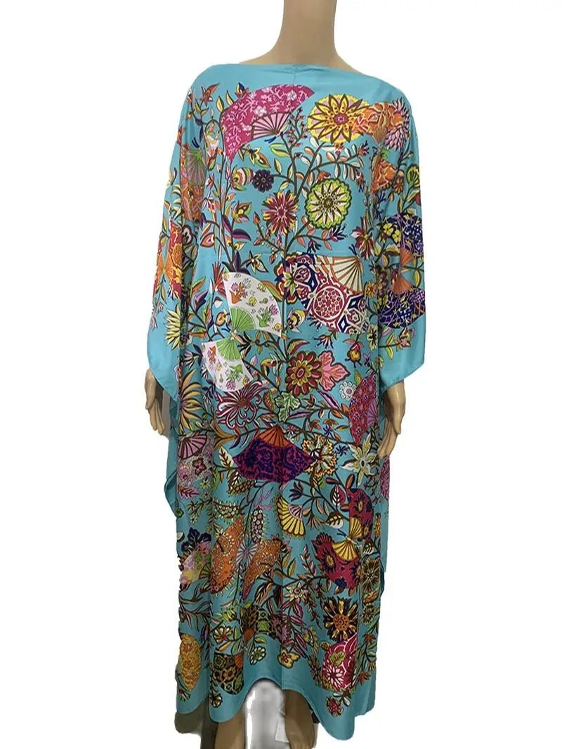Plus Size Women's Silk Bohemian Maxi Dress – Popular African Print Summer Kaftan Comfortable Pleated Maxi Dress Plus Size Women's Silk Bohemian Maxi Dress – Popular African Print Summer Kaftan Comfortable Pleated Maxi Dress