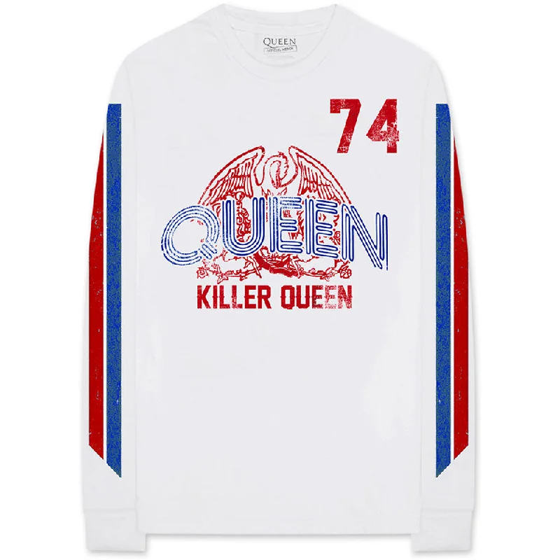 Queen Unisex Long Sleeved T-Shirt: Killer Queen '74 Stripes (Arm Print) Houndstooth Herringbone Solid