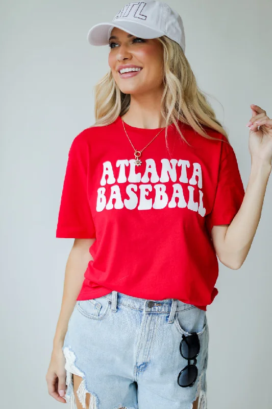 Red Atlanta Baseball Tee Ribbed Striped Patterned