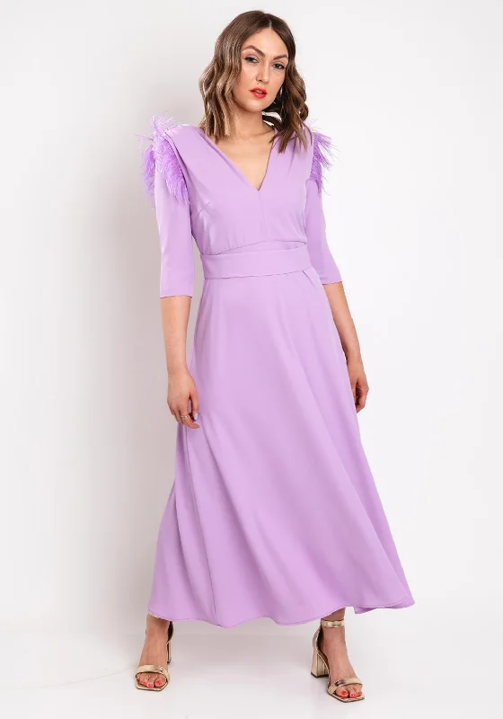 Role Mode Alena Feather Trim Shoulder Maxi Dress, Lilac Elegant Sleeveless Maxi Dress Role Mode Alena Feather Trim Shoulder Maxi Dress, Lilac Elegant Sleeveless Maxi Dress