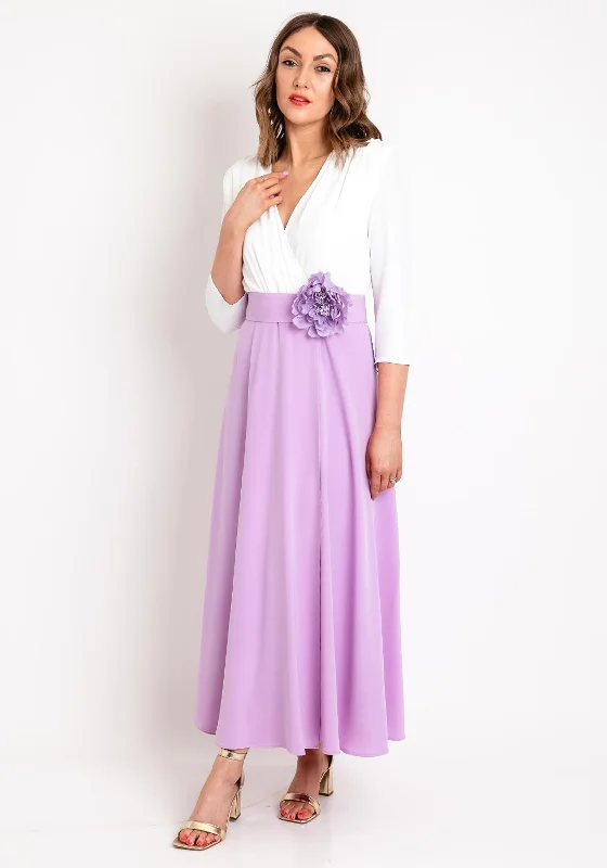 Role Mode Milana Two Tone Corsage Belt Maxi Dress, Ivory & Lilac Cozy Ruffle Sleeve Maxi Dress Role Mode Milana Two Tone Corsage Belt Maxi Dress, Ivory & Lilac Cozy Ruffle Sleeve Maxi Dress