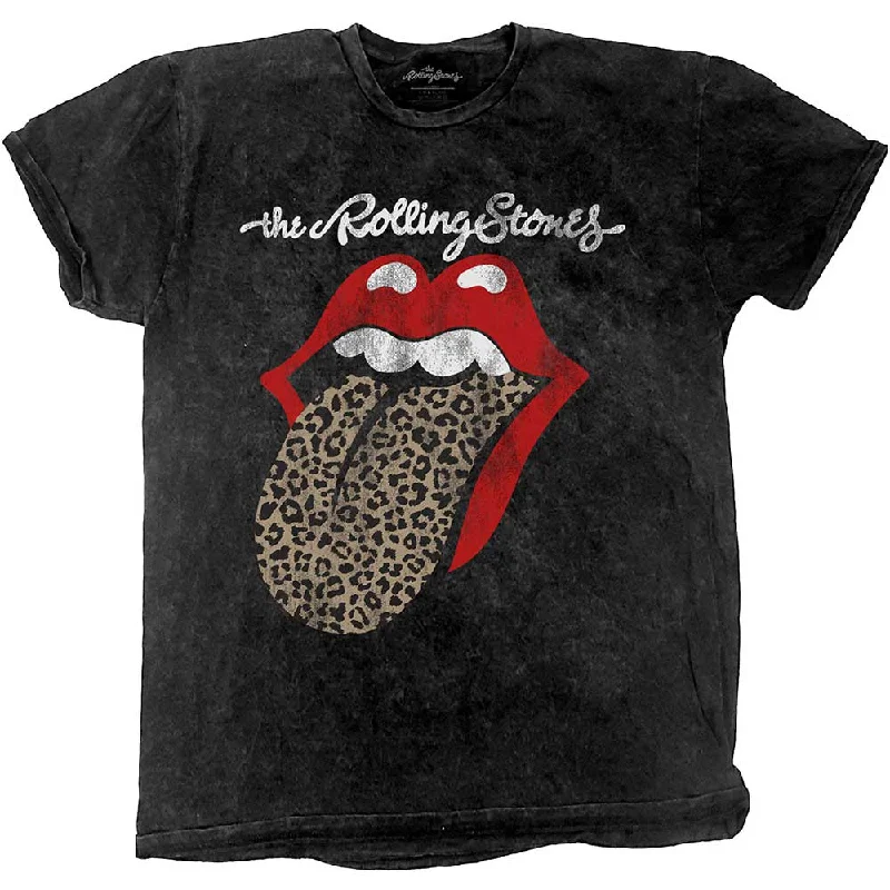 The Rolling Stones | Official Band T-shirt | Leopard Tongue (Acid Wash) Ribbed T-Shirt High Neck Heavyweight The Rolling Stones | Official Band T-shirt | Leopard Tongue (Acid Wash) Ribbed T-Shirt High Neck Heavyweight