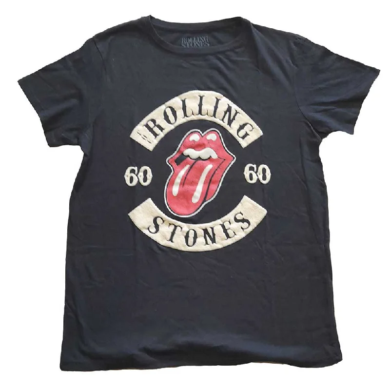 The Rolling Stones Ladies T-Shirt: Sixty Biker Tongue (Suede Flock) Chenille Brocade Lace