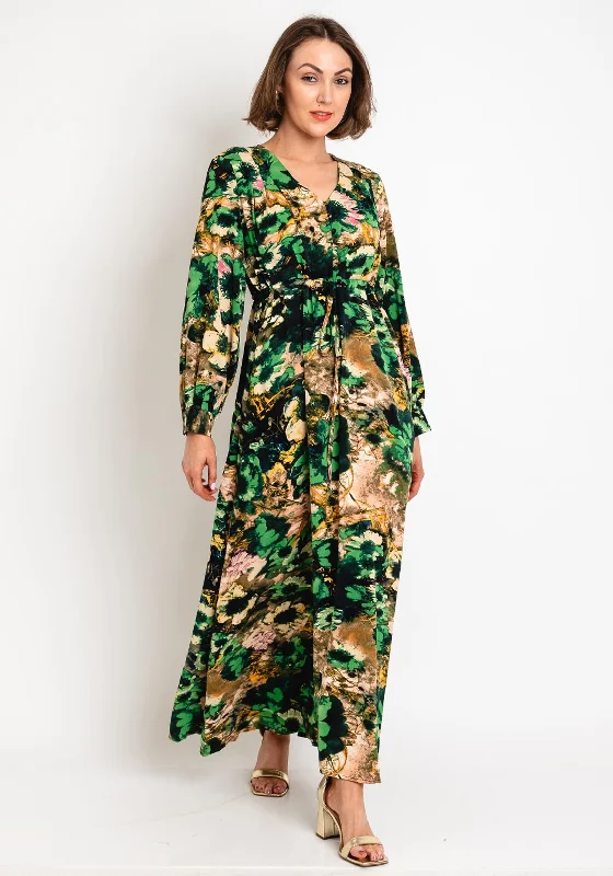Seventy1 One Size Drawstring Waist Maxi Dress, Green Multi Stylish One-Shoulder Maxi Dress Seventy1 One Size Drawstring Waist Maxi Dress, Green Multi Stylish One-Shoulder Maxi Dress