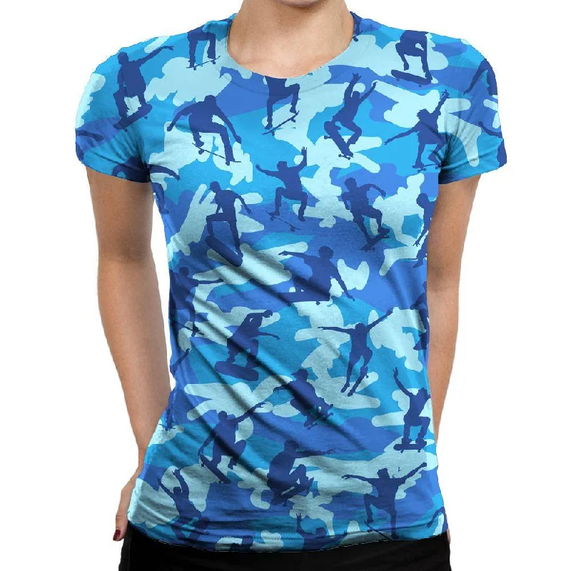 Skater Camo Blue Womens T-Shirt Oversized T-Shirt Spandex breathable