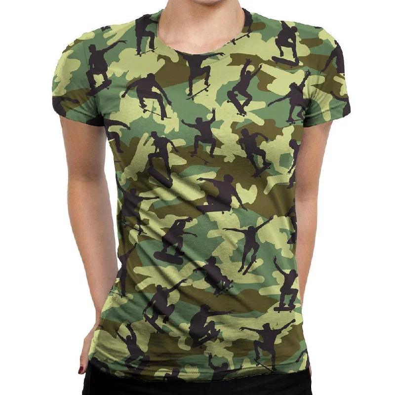 Skater Camo Womens T-Shirt Machine Wash Dry Clean Hand Wash
