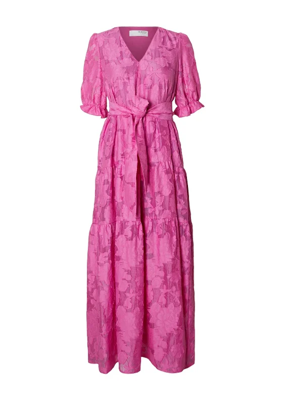 Selected Femme Cathi-Sadie Floral Embossed Maxi Dress, Phlox Pink Stylish Longline Maxi Dress Selected Femme Cathi-Sadie Floral Embossed Maxi Dress, Phlox Pink Stylish Longline Maxi Dress