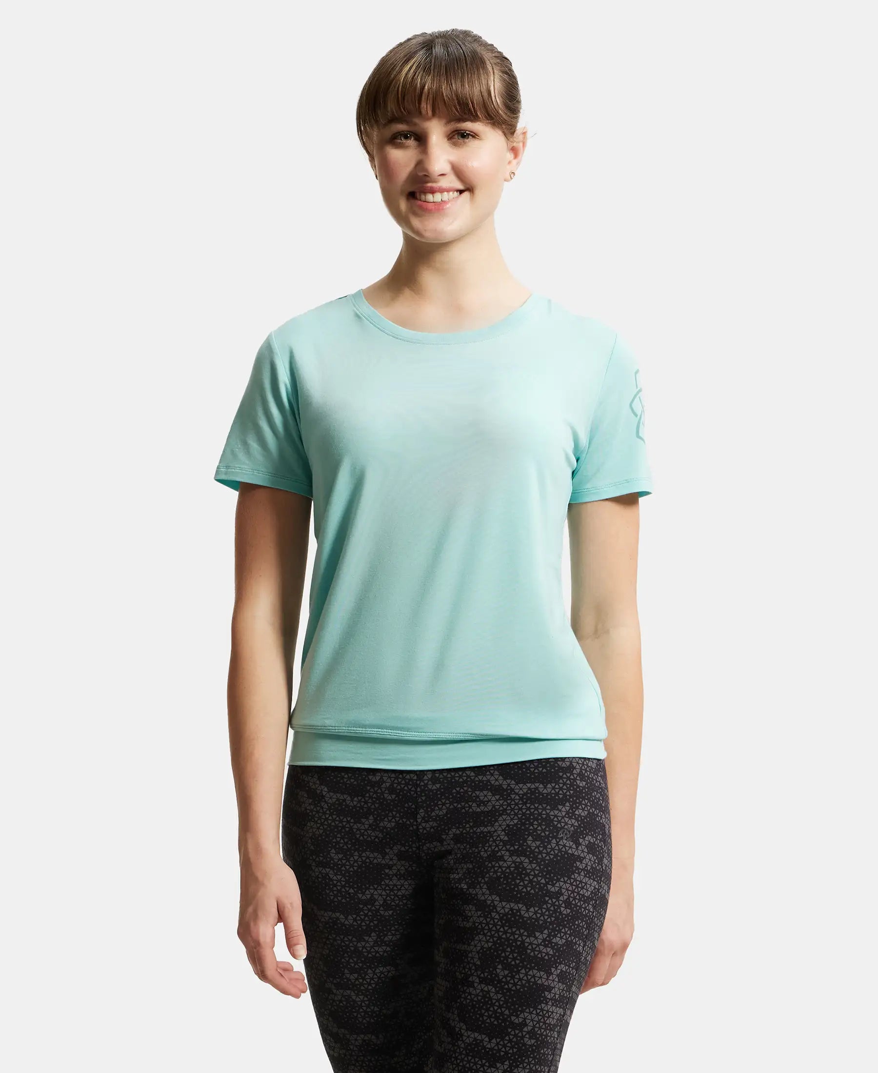 Tencel Lyocell Elastane Stretch Relaxed Fit Graphic Printed Half Sleeve T-Shirt - Aqua Haze Fleece Nylon Spandex Tencel Lyocell Elastane Stretch Relaxed Fit Graphic Printed Half Sleeve T-Shirt - Aqua Haze Fleece Nylon Spandex