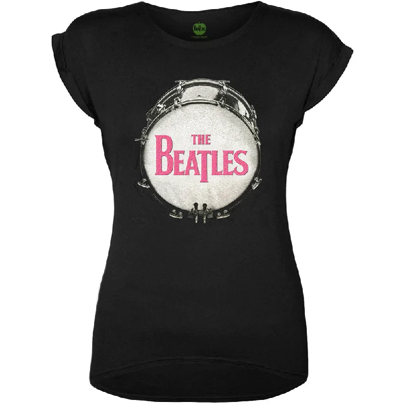 The Beatles Ladies Fashion T-Shirt: Drum with Glitter Print Application Machine Wash Dry Clean Hand Wash