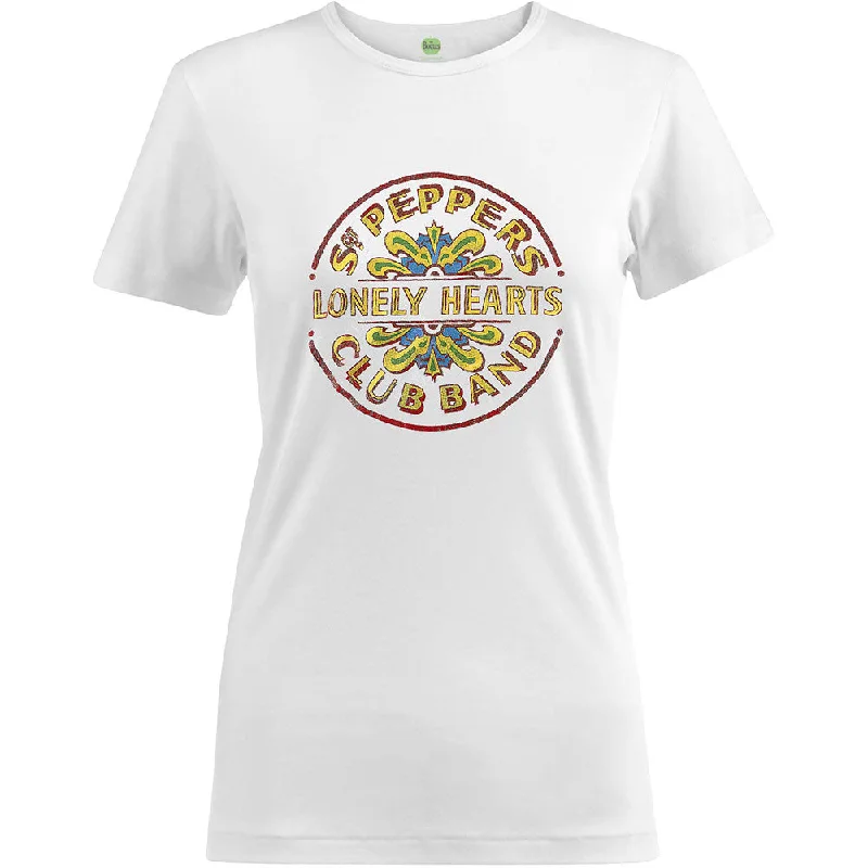 The Beatles Ladies Fashion T-Shirt: Sgt Pepper Drum Colour with Foiled Application Elegant Classic Vintage