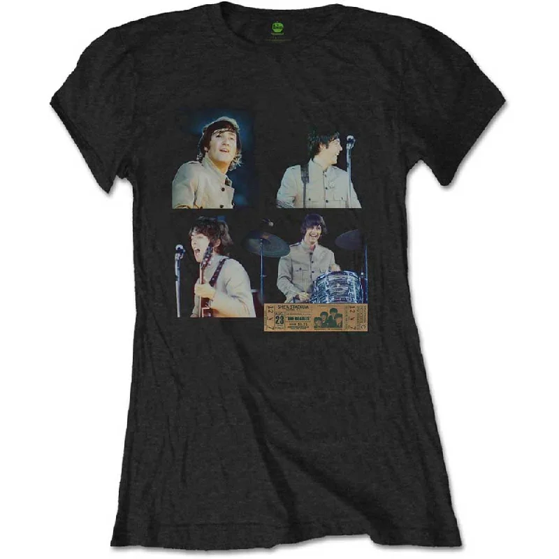 The Beatles Ladies T-Shirt: Shea Stadium Shots Denim Fabric Leather Fabric Suede Fabric