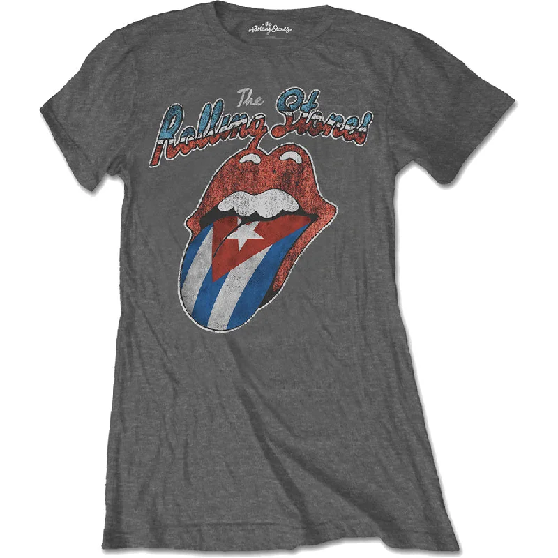 The Rolling Stones Ladies T-Shirt: Rocks Off Cuba Cotton Fabric Linen Fabric Terry Fabric