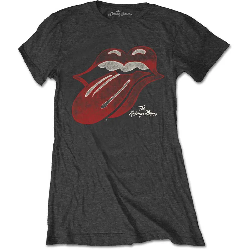 The Rolling Stones Ladies T-Shirt: Vintage Tongue Logo Print Jacquard Patchwork