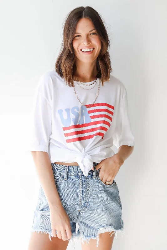 FINAL SALE - USA Flag Graphic Tee Anti-Shrink Durable Soft