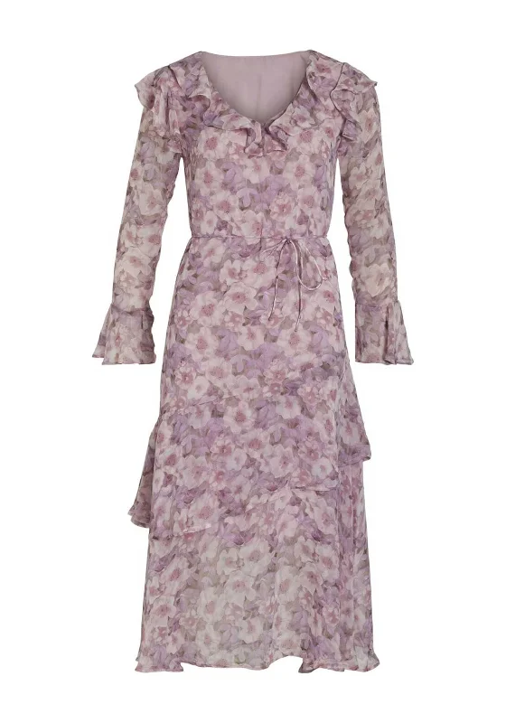 Vila Ariva Floral Print Layered Maxi Dress, Misty Rose Stylish Maxi Dress with Frills Vila Ariva Floral Print Layered Maxi Dress, Misty Rose Stylish Maxi Dress with Frills