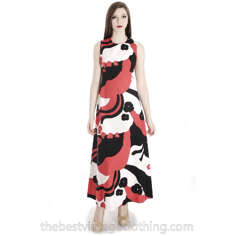 Vintage 1970s Finnish Vanessa Tampella 100% Cotton A Line Maxi Dress Finnish 1970s Red Black White Cozy Knitted Maxi Dress Vintage 1970s Finnish Vanessa Tampella 100% Cotton A Line Maxi Dress Finnish 1970s Red Black White Cozy Knitted Maxi Dress