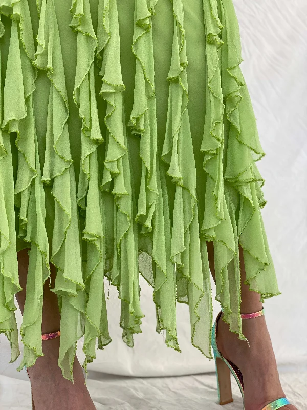 Beautiful Vintage Cici B Silk Lime Beaded Ruffle Bottom Lime Maxi Dress - M Trendy Floral Print Maxi Dress Beautiful Vintage Cici B Silk Lime Beaded Ruffle Bottom Lime Maxi Dress - M Trendy Floral Print Maxi Dress