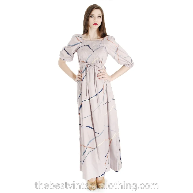 Vintage Marimekko Suomi Finland 1978 Gray Cotton Printed Maxi Dress Blue XS Stylish A-Line Maxi Dress Vintage Marimekko Suomi Finland 1978 Gray Cotton Printed Maxi Dress Blue XS Stylish A-Line Maxi Dress