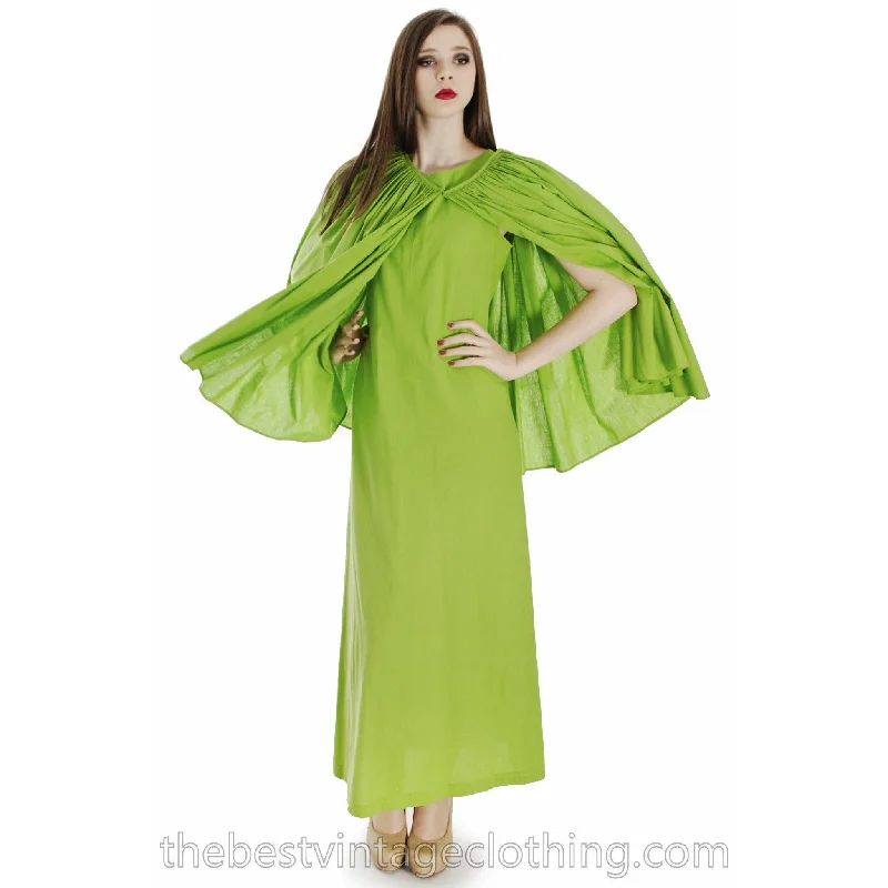 Vintage 1960s Vuokko Nurmesniemi RARE Lime Green Maxi Dress with Voluminous Cape 38/10 Elegant Wraparound Maxi Dress Vintage 1960s Vuokko Nurmesniemi RARE Lime Green Maxi Dress with Voluminous Cape 38/10 Elegant Wraparound Maxi Dress