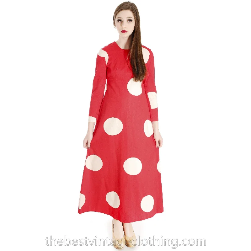 Vtg 1970s Kaisu Heikkilä Maxi Dress Vuokko Designer Fabric Red Polka Dot Maxi Classic Tulle Maxi Dress Vtg 1970s Kaisu Heikkilä Maxi Dress Vuokko Designer Fabric Red Polka Dot Maxi Classic Tulle Maxi Dress
