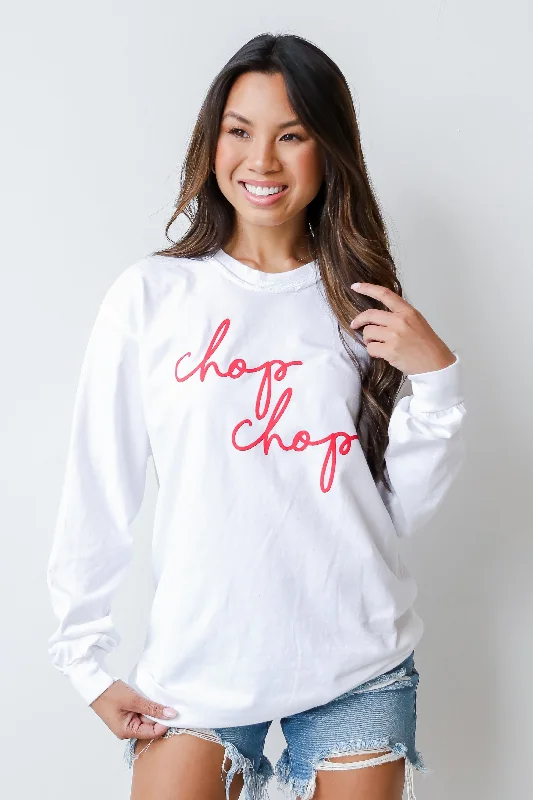 White Chop Chop Long Sleeve Tee Terry Blend Velvet Blend Canvas Blend