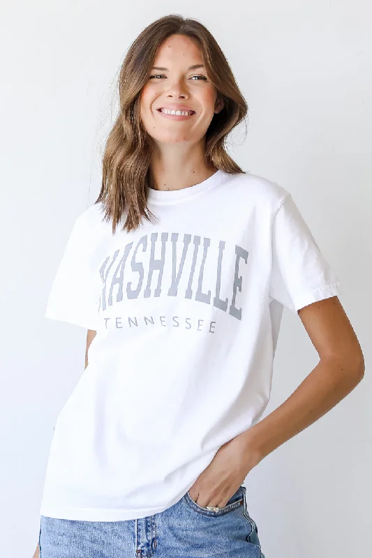 White Nashville Tee Solid Color Striped Floral