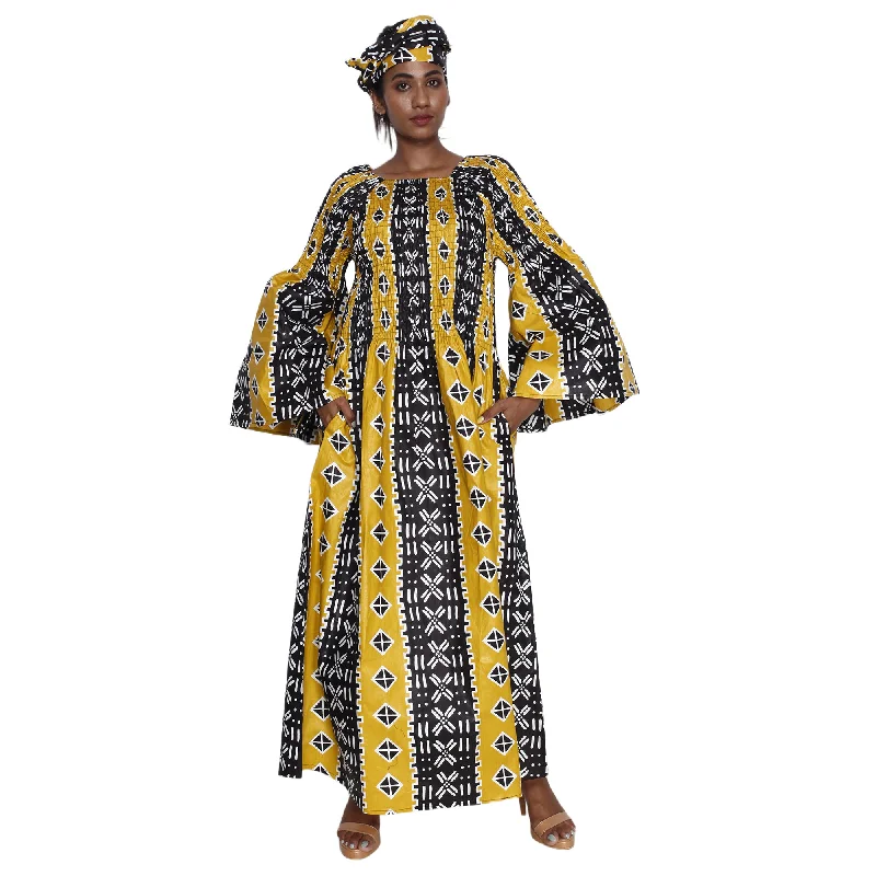 Women's Long Bell Sleeve Smocking Maxi Dress -- FI-50072 Fashionable Asymmetrical Maxi Dress Women's Long Bell Sleeve Smocking Maxi Dress -- FI-50072 Fashionable Asymmetrical Maxi Dress