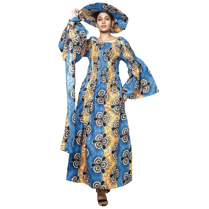 Women's Off Shoulder Smocking Maxi Dress with HAT -- FI-50072 WITH HAT Comfortable Ruffle Hem Maxi Dress Women's Off Shoulder Smocking Maxi Dress with HAT -- FI-50072 WITH HAT Comfortable Ruffle Hem Maxi Dress