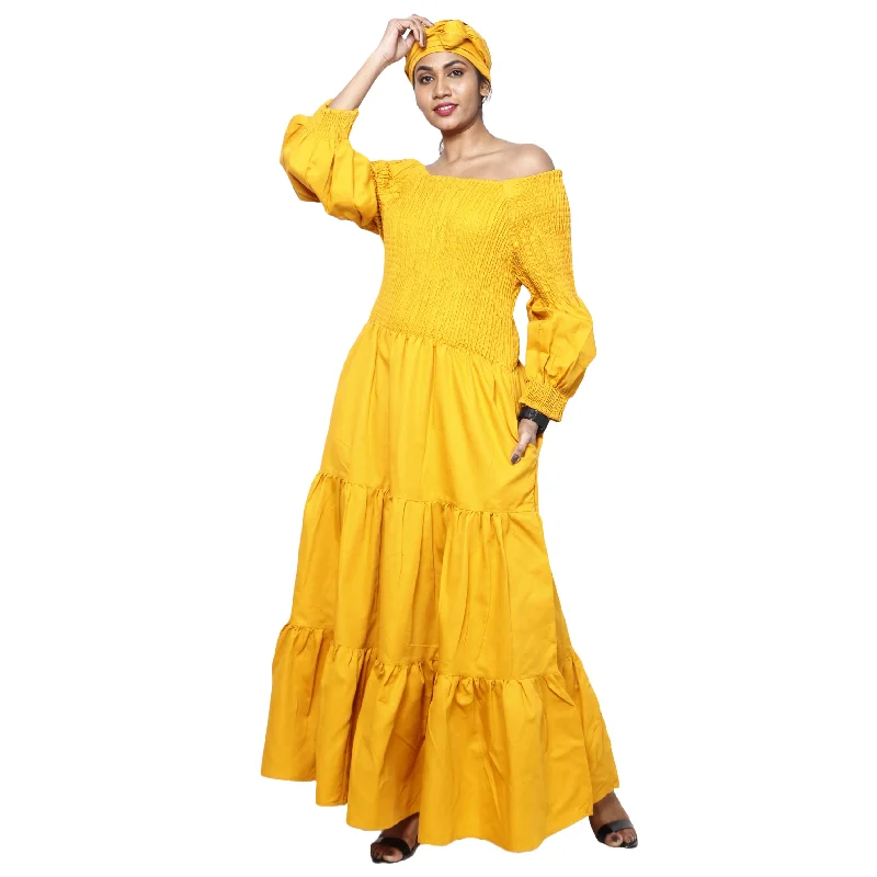Women's Denim Smocking Long Sleeve Maxi Dress -- FI-D50083 Fashionable Button-Down Maxi Dress Women's Denim Smocking Long Sleeve Maxi Dress -- FI-D50083 Fashionable Button-Down Maxi Dress