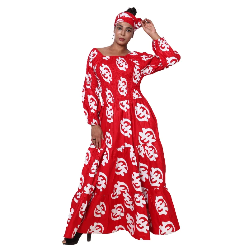 Women's Smocking Long Sleeve Maxi Dress -- FI-50083 Comfortable Maxi Dress with Slits Women's Smocking Long Sleeve Maxi Dress -- FI-50083 Comfortable Maxi Dress with Slits