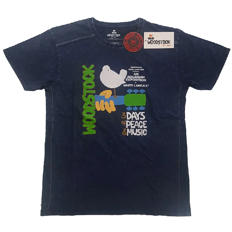 Woodstock Unisex Snow Wash T-Shirt: Poster Welt Pockets Slit Pockets Flap Pockets