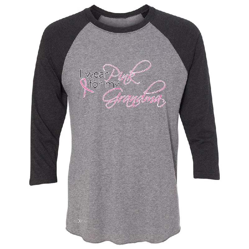 Zexpa Apparel I Wear Pink For My Grandma 3/4 Sleevee Raglan Tee Breast Cancer October Tee Chenille Blend Fleece Blend Nylon Blend Zexpa Apparel I Wear Pink For My Grandma 3/4 Sleevee Raglan Tee Breast Cancer October Tee Chenille Blend Fleece Blend Nylon Blend