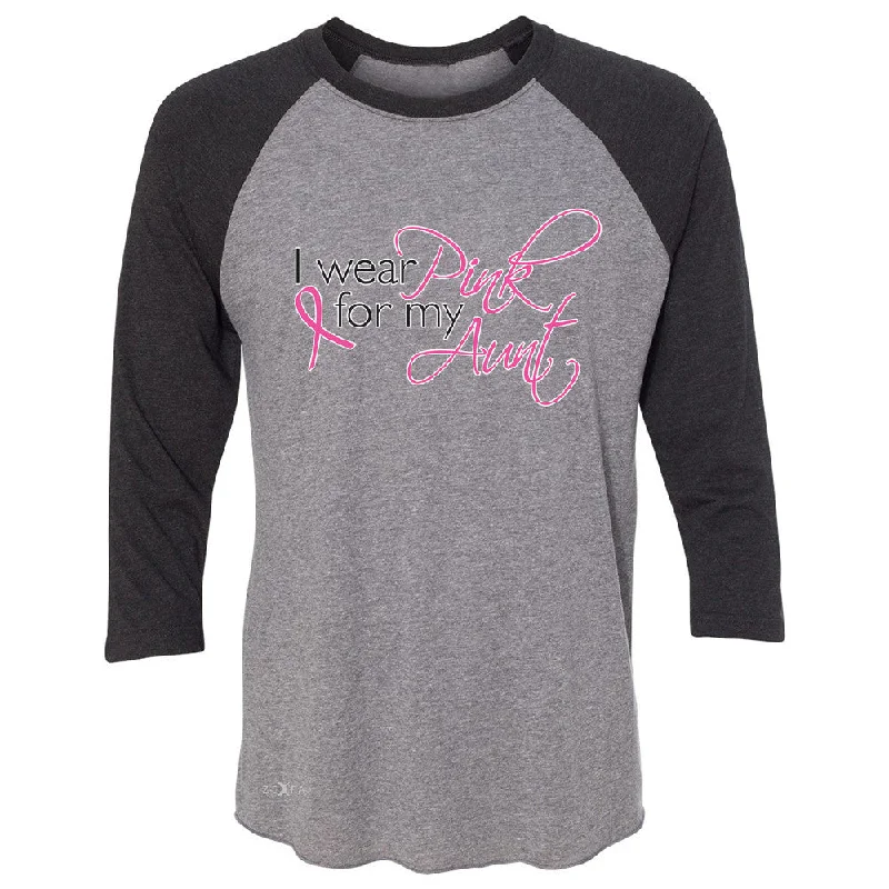 Zexpa Apparel I Wear Pink For My Aunt 3/4 Sleevee Raglan Tee Breast Cancer Awareness Tee Collared Crew Neck Turtle Neck Zexpa Apparel I Wear Pink For My Aunt 3/4 Sleevee Raglan Tee Breast Cancer Awareness Tee Collared Crew Neck Turtle Neck