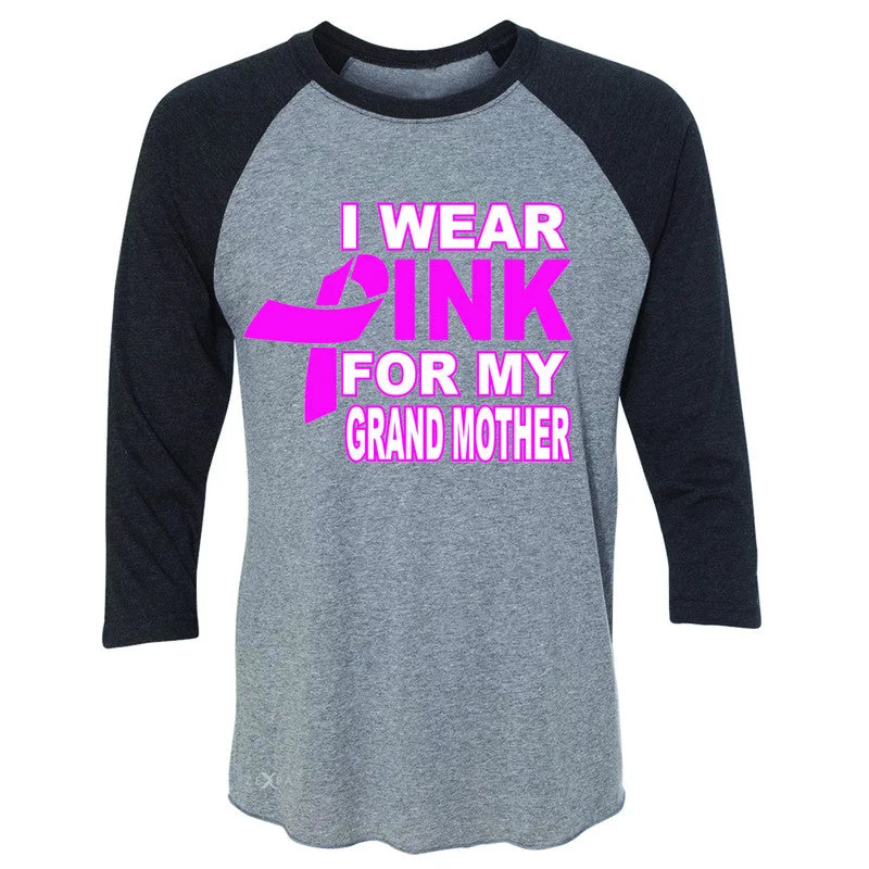 Zexpa Apparel I Wear Pink For My Grand Mother 3/4 Sleevee Raglan Tee Breast Cancer Awareness Tee Polka Dot Checkered Tartan Zexpa Apparel I Wear Pink For My Grand Mother 3/4 Sleevee Raglan Tee Breast Cancer Awareness Tee Polka Dot Checkered Tartan